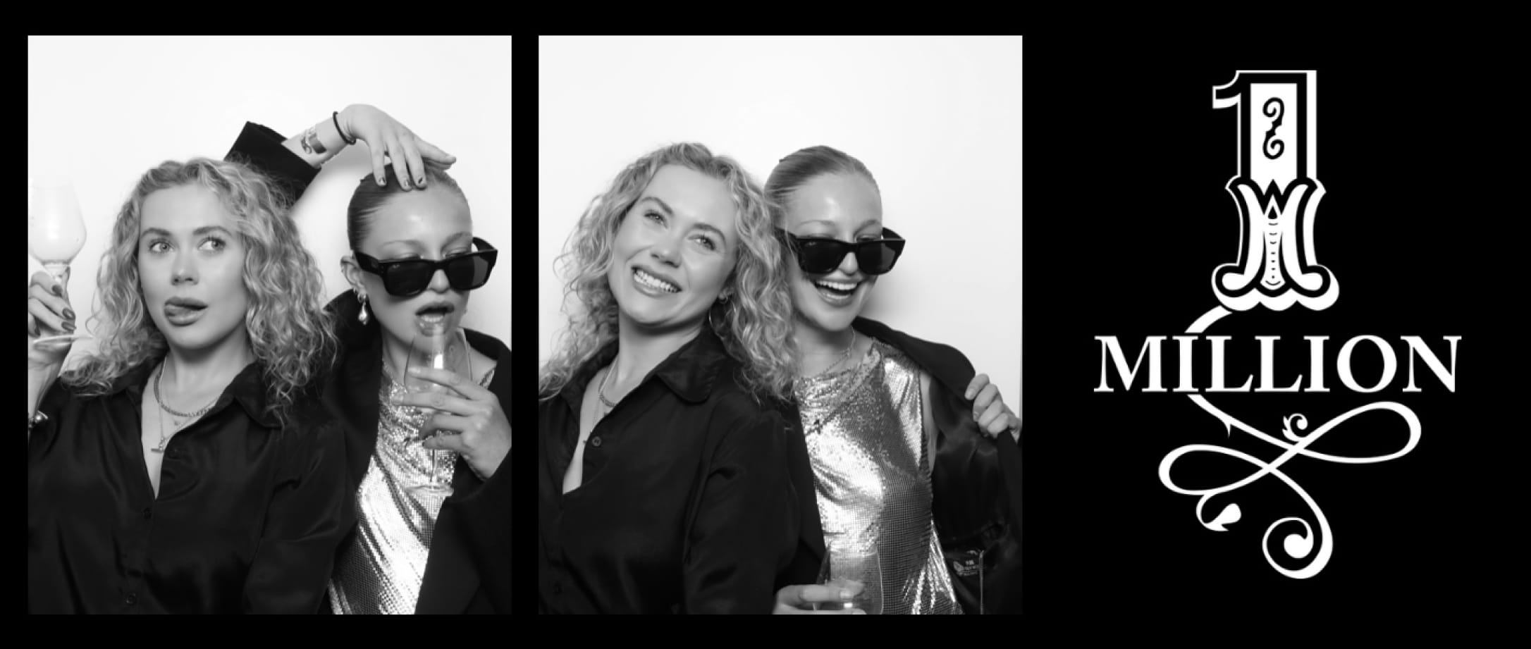 Enclosed photo booth hire with guests posing for black and white photos