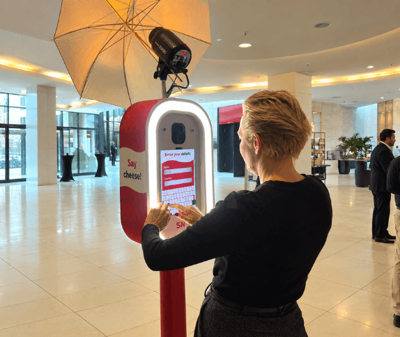 Mobile Moments AI Photo Booth with fully managed setup at a corporate event